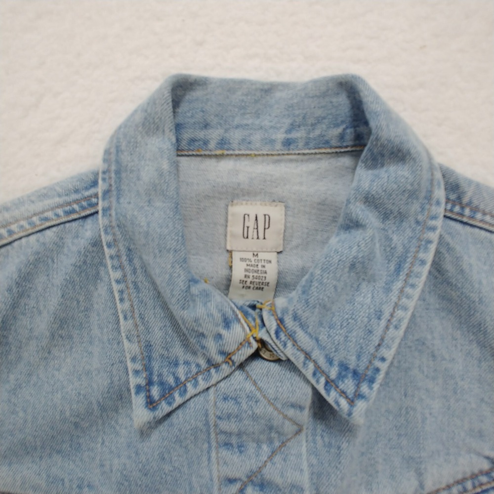Gap Women's Jacket Vest Medium Blue Denim Collared Cotton Blend - Picture 3 of 8